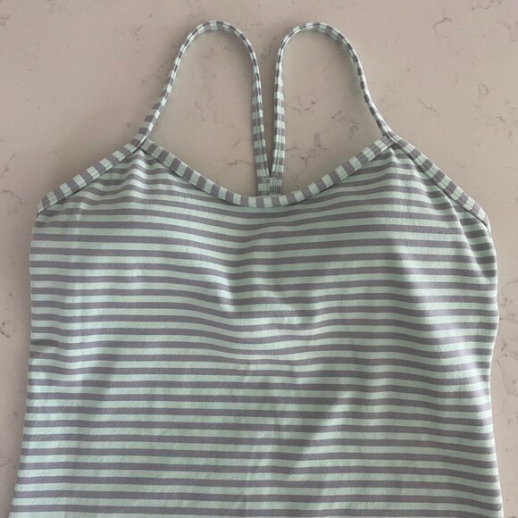 Lululemon Power Y Striped Tank Yoga Top Shelf Bra w Liners Mint Grn Lavender 6 - Picture 3 of 11